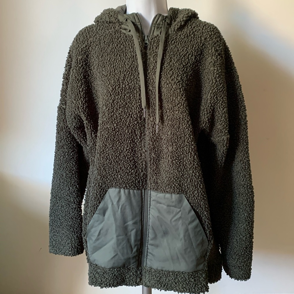 Adidas Brilliant Basics Sherpa Full-Zip Hoodie in Legend Earth